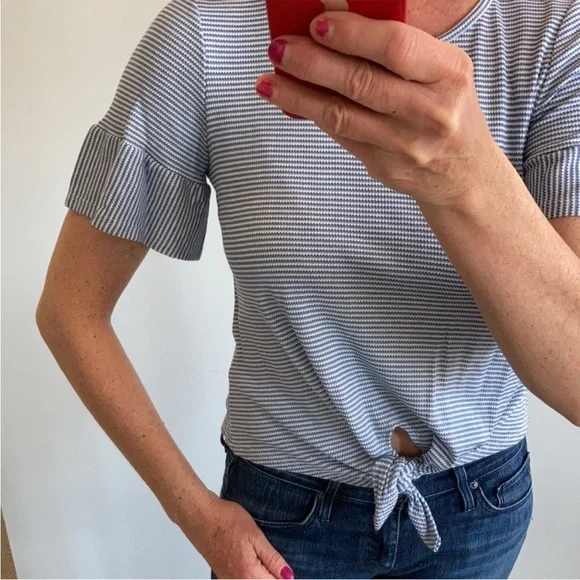 Blue & White Stripe Ruffle Sleeve Top - Picture 5 of 10